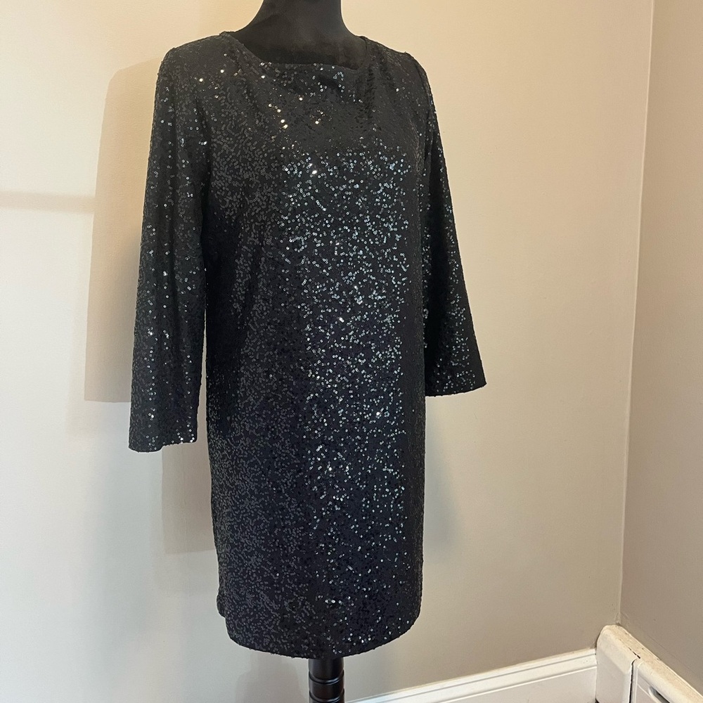 Tahari Sequin Black Party Dress sz L - Picture 3 of 7